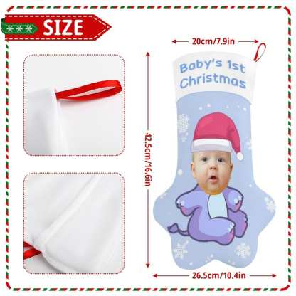 Custom 16.6in(L) Plus Size-Custom Baby's Face&Text Socks Paw Christmas Stocking Holiday Decor Gifts - YesCustom
