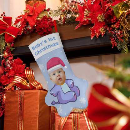 Custom 16.6in(L) Plus Size-Custom Baby's Face&Text Socks Paw Christmas Stocking Holiday Decor Gifts - YesCustom