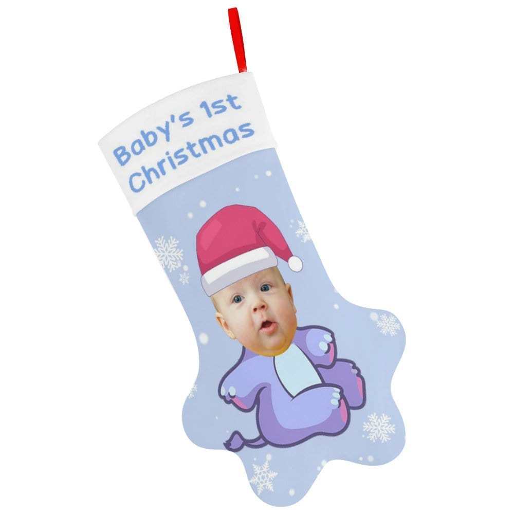 Custom 16.6in(L) Plus Size-Custom Baby's Face&Text Socks Paw Christmas Stocking Holiday Decor Gifts - YesCustom