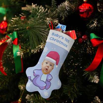 Custom 16.6in(L) Plus Size-Custom Baby's Face&Text Socks Paw Christmas Stocking Holiday Decor Gifts - YesCustom