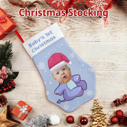 Custom 16.6in(L) Plus Size-Custom Baby's Face&Text Socks Paw Christmas Stocking Holiday Decor Gifts - YesCustom