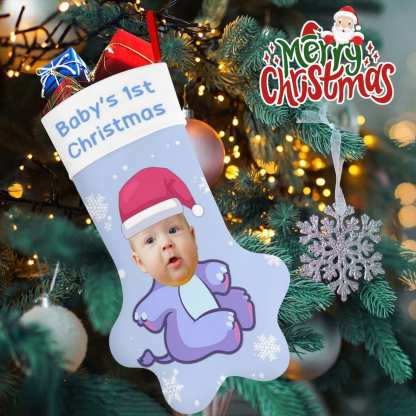 Custom 16.6in(L) Plus Size-Custom Baby's Face&Text Socks Paw Christmas Stocking Holiday Decor Gifts - YesCustom