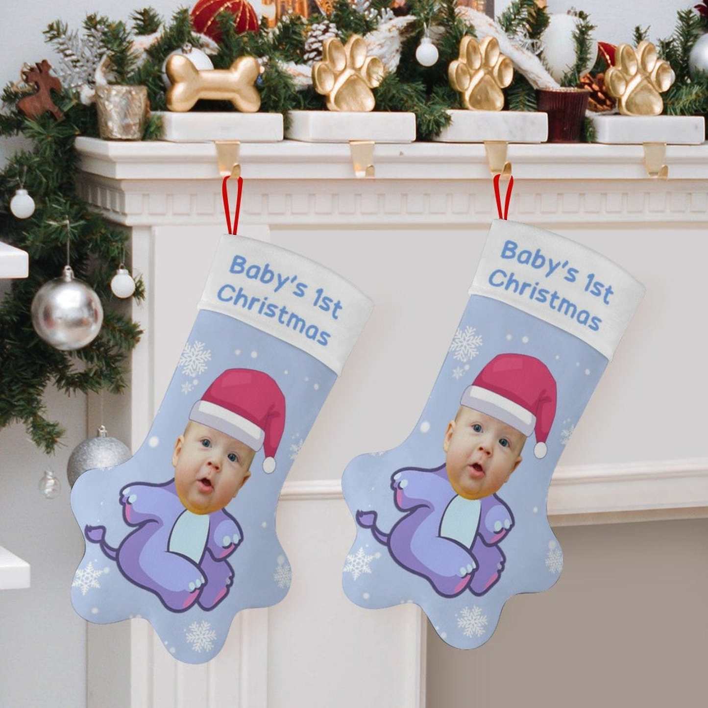 Custom 16.6in(L) Plus Size-Custom Baby's Face&Text Socks Paw Christmas Stocking Holiday Decor Gifts - YesCustom