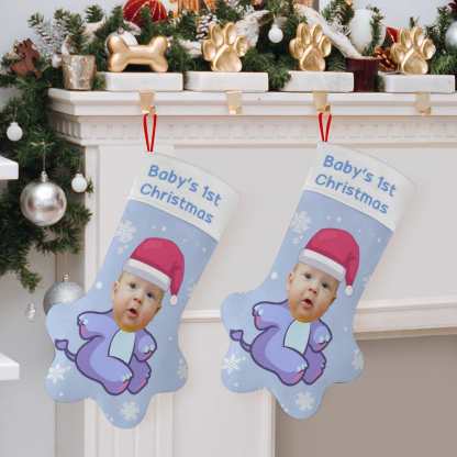 Custom 16.6in(L) Plus Size-Custom Baby's Face&Text Socks Paw Christmas Stocking Holiday Decor Gifts - YesCustom