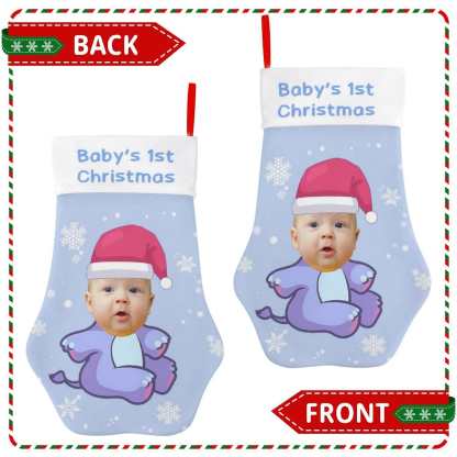 Custom 16.6in(L) Plus Size-Custom Baby's Face&Text Socks Paw Christmas Stocking Holiday Decor Gifts - YesCustom