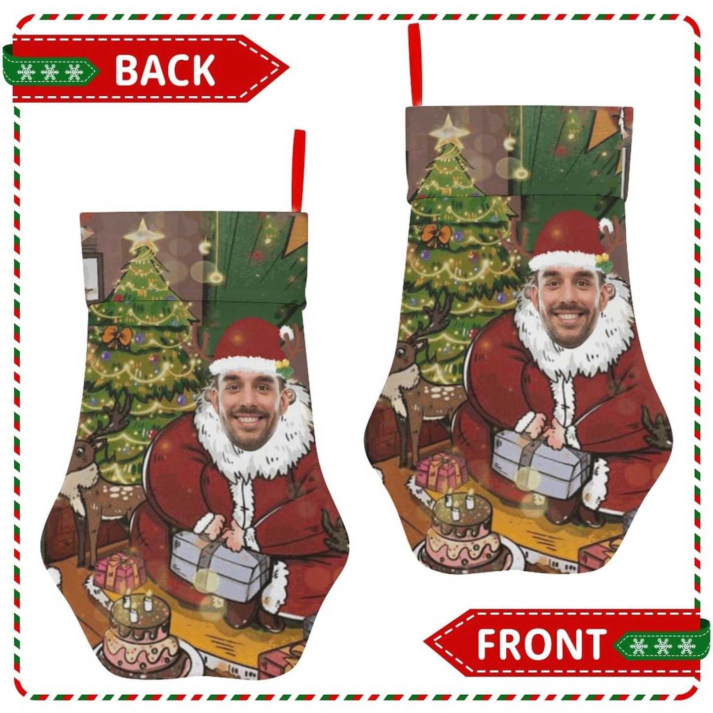 Custom 16.6in(L) Plus Size-Custom Face Santa Claus Socks Paw Christmas Stocking Holiday Decor Gifts - YesCustom