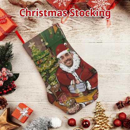 Custom 16.6in(L) Plus Size-Custom Face Santa Claus Socks Paw Christmas Stocking Holiday Decor Gifts - YesCustom