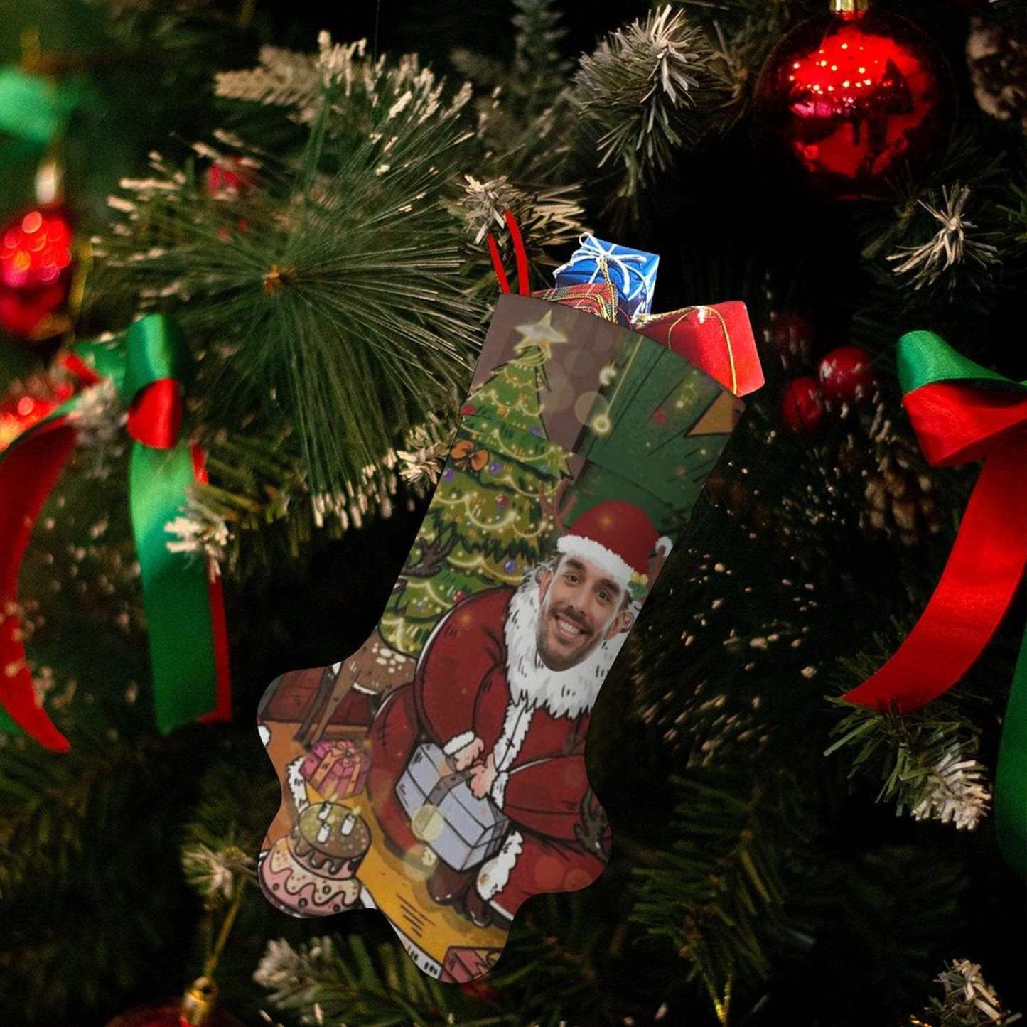 Custom 16.6in(L) Plus Size-Custom Face Santa Claus Socks Paw Christmas Stocking Holiday Decor Gifts - YesCustom