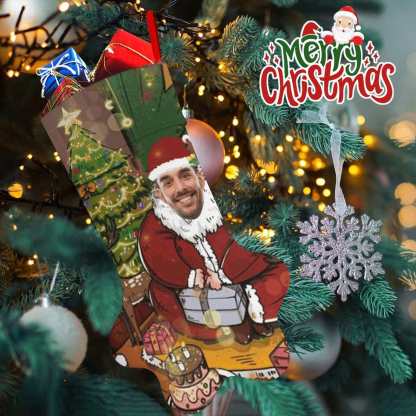 Custom 16.6in(L) Plus Size-Custom Face Santa Claus Socks Paw Christmas Stocking Holiday Decor Gifts - YesCustom