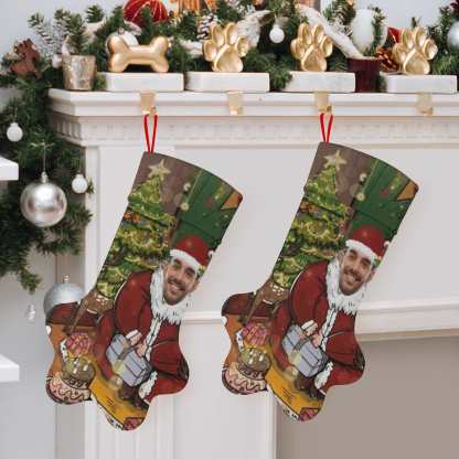 Custom 16.6in(L) Plus Size-Custom Face Santa Claus Socks Paw Christmas Stocking Holiday Decor Gifts - YesCustom