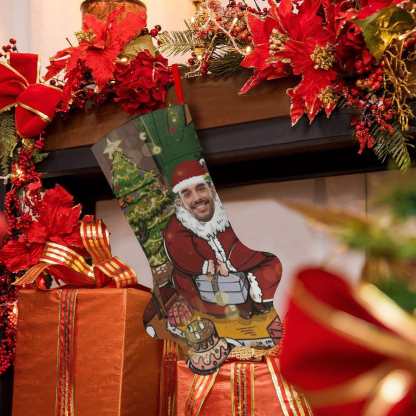 Custom 16.6in(L) Plus Size-Custom Face Santa Claus Socks Paw Christmas Stocking Holiday Decor Gifts - YesCustom