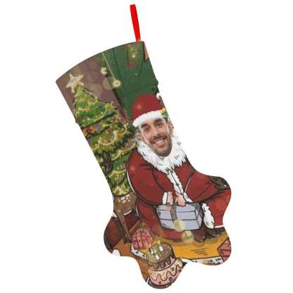 Custom 16.6in(L) Plus Size-Custom Face Santa Claus Socks Paw Christmas Stocking Holiday Decor Gifts - YesCustom