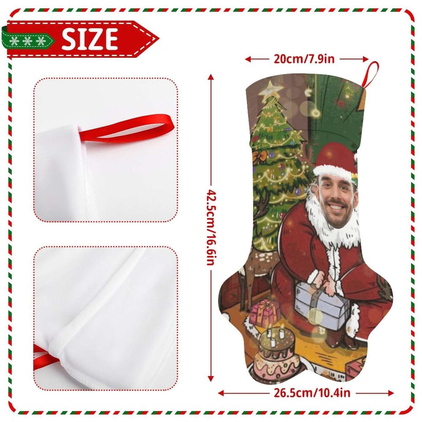 Custom 16.6in(L) Plus Size-Custom Face Santa Claus Socks Paw Christmas Stocking Holiday Decor Gifts - YesCustom