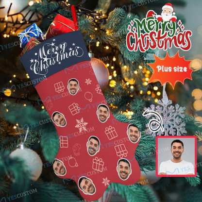 Custom 16.6in(L) Plus Size-Custom Face Socks Paw Christmas Stocking Holiday Decor Gifts - YesCustom