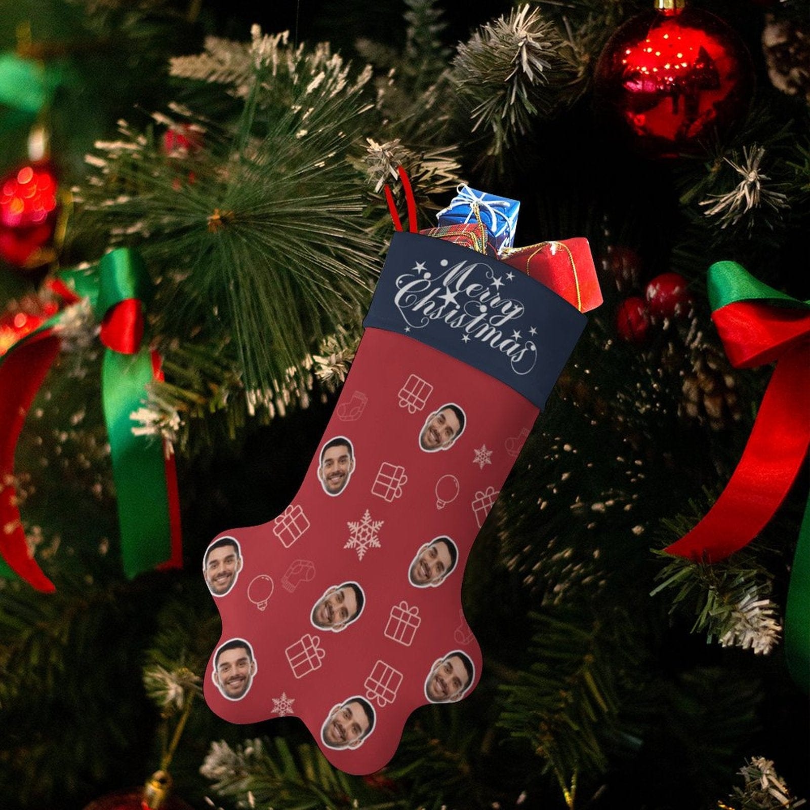 Custom 16.6in(L) Plus Size-Custom Face Socks Paw Christmas Stocking Holiday Decor Gifts - YesCustom