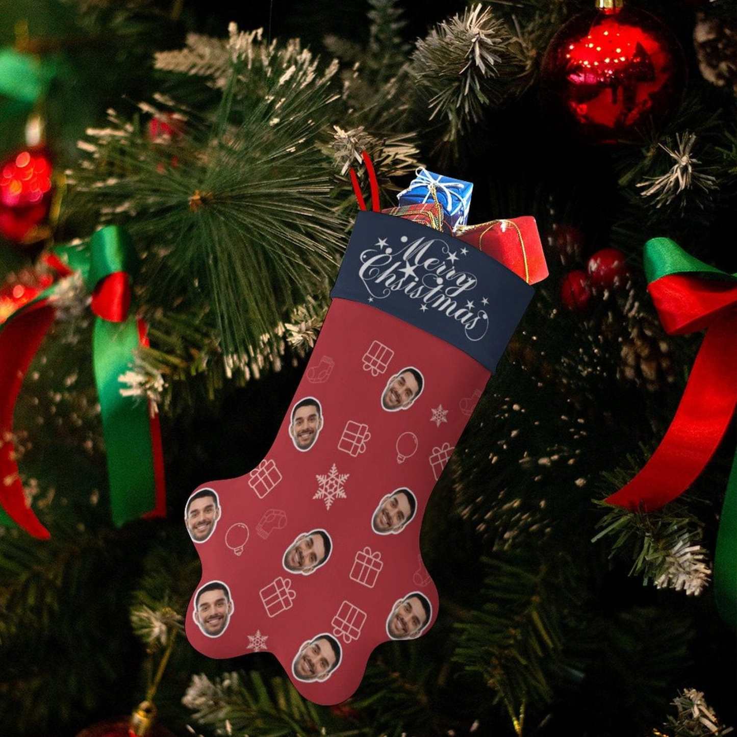 Custom 16.6in(L) Plus Size-Custom Face Socks Paw Christmas Stocking Holiday Decor Gifts - YesCustom