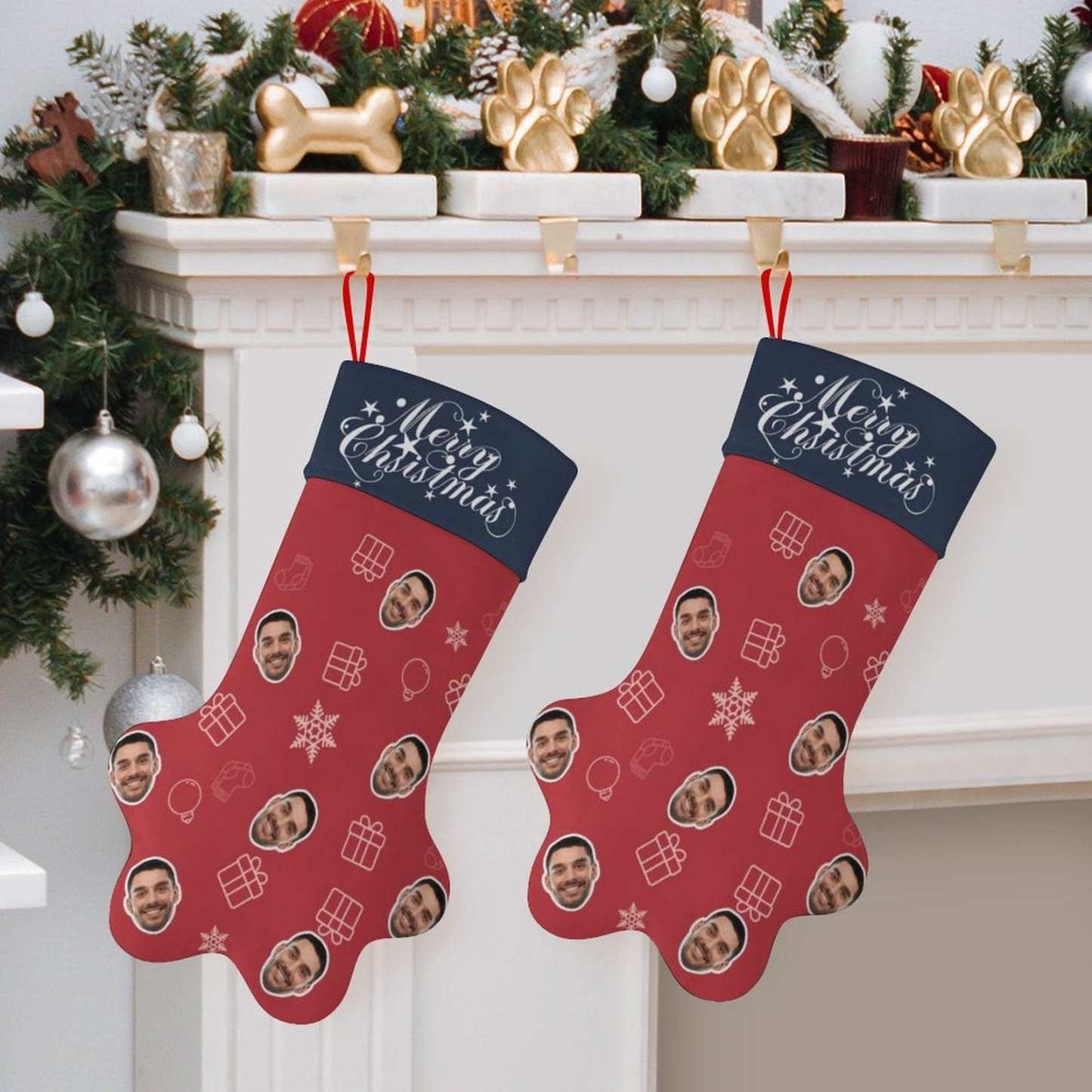 Custom 16.6in(L) Plus Size-Custom Face Socks Paw Christmas Stocking Holiday Decor Gifts - YesCustom