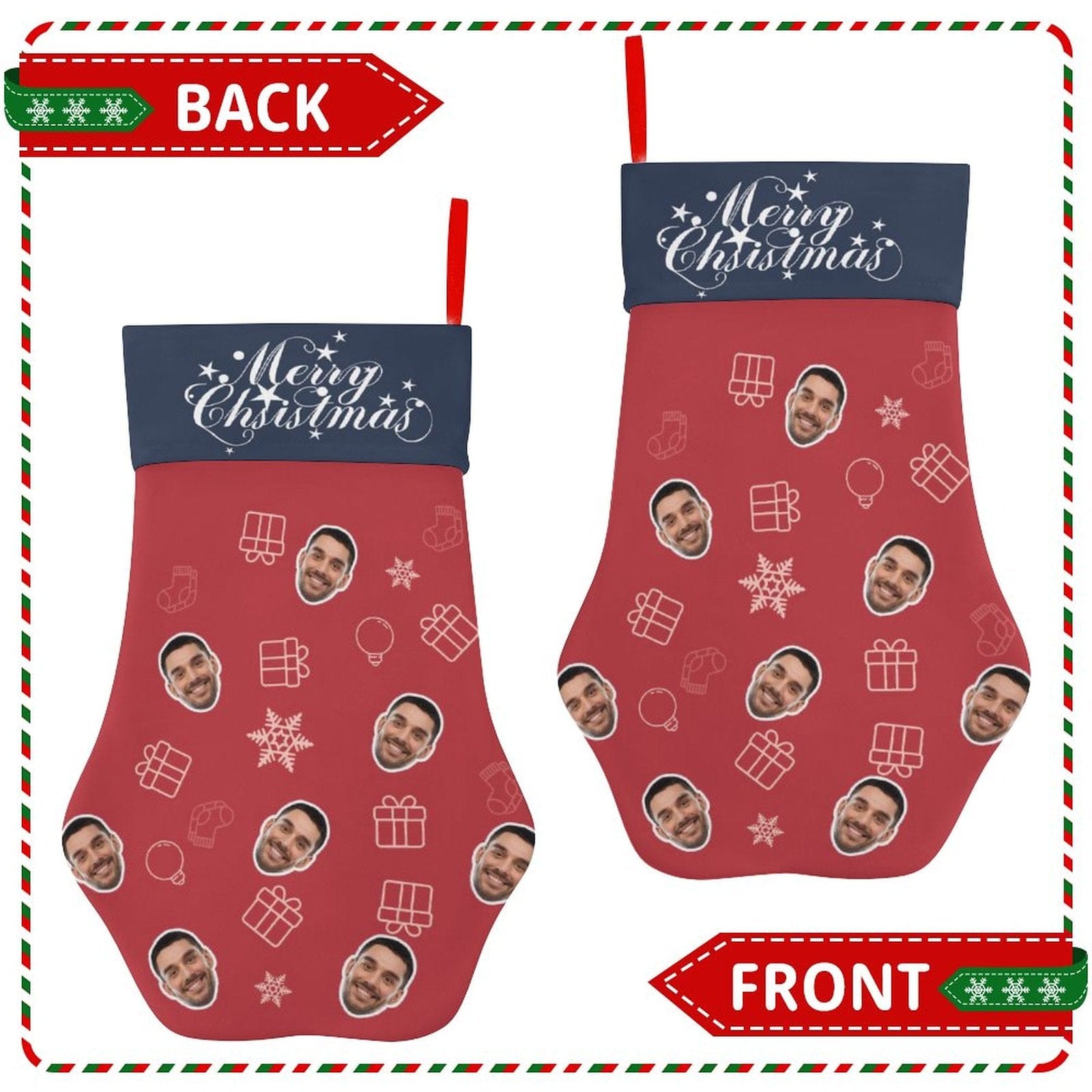 Custom 16.6in(L) Plus Size-Custom Face Socks Paw Christmas Stocking Holiday Decor Gifts - YesCustom