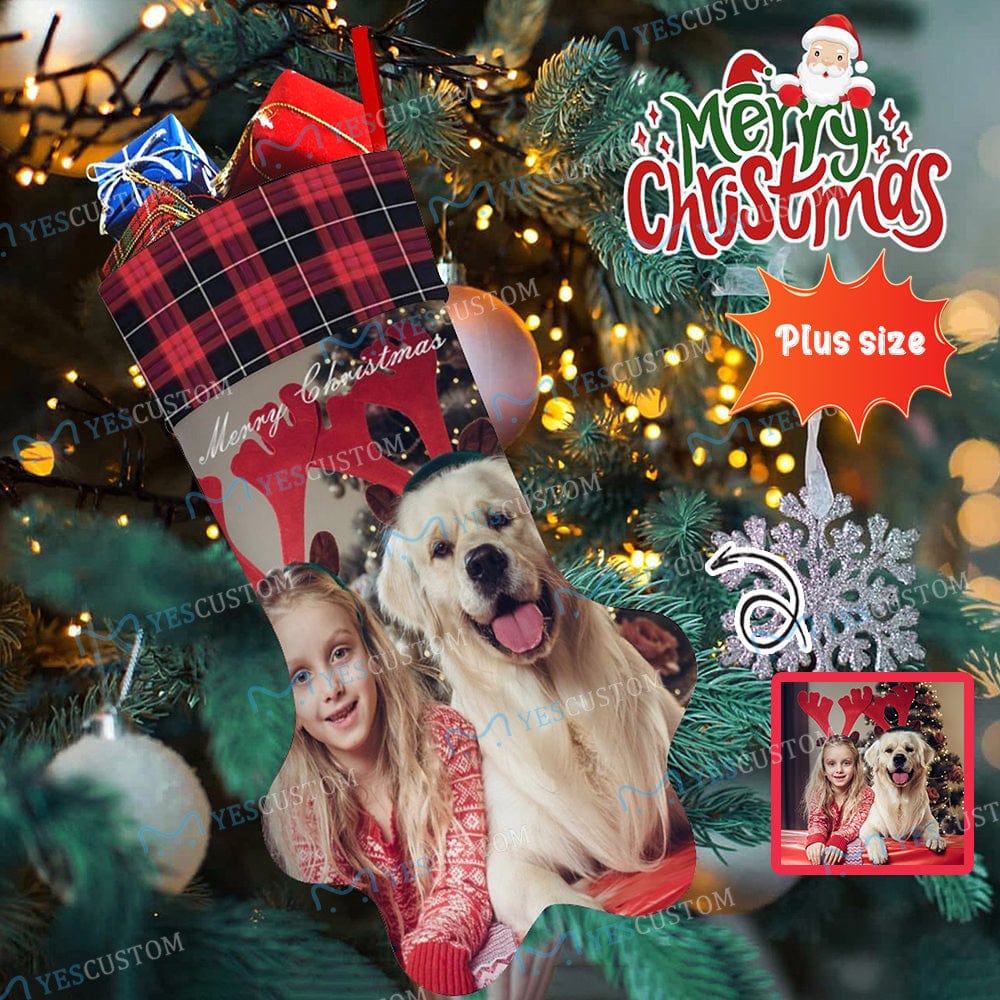 Custom 16.6in(L) Plus Size-Custom Family's Photo Socks Paw Christmas Stocking Holiday Decor Gifts - YesCustom
