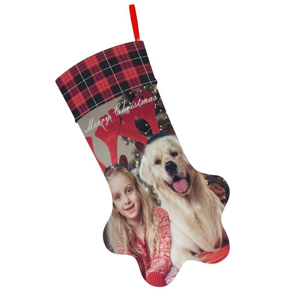 Custom 16.6in(L) Plus Size-Custom Family's Photo Socks Paw Christmas Stocking Holiday Decor Gifts - YesCustom