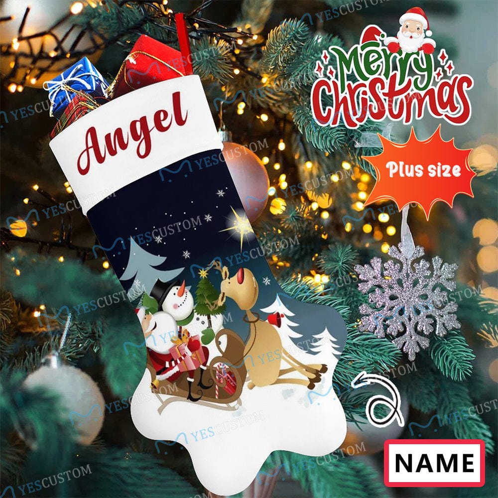 Custom 16.6in(L) Plus Size-Custom Name Socks Paw Christmas Stocking Holiday Decor Gifts - YesCustom
