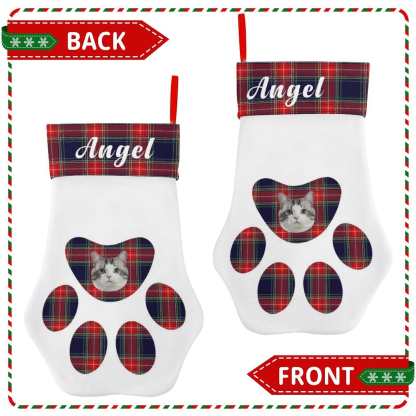 Custom 16.6in(L) Plus Size-Custom Pet Face Plaid Socks Paw Christmas Stocking Holiday Decor Gifts - YesCustom