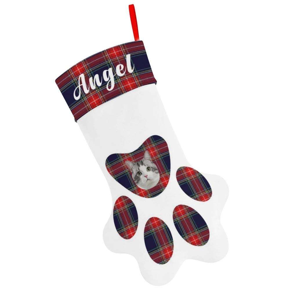 Custom 16.6in(L) Plus Size-Custom Pet Face Plaid Socks Paw Christmas Stocking Holiday Decor Gifts - YesCustom