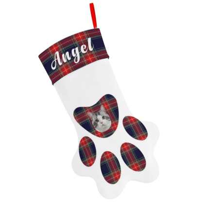 Custom 16.6in(L) Plus Size-Custom Pet Face Plaid Socks Paw Christmas Stocking Holiday Decor Gifts - YesCustom