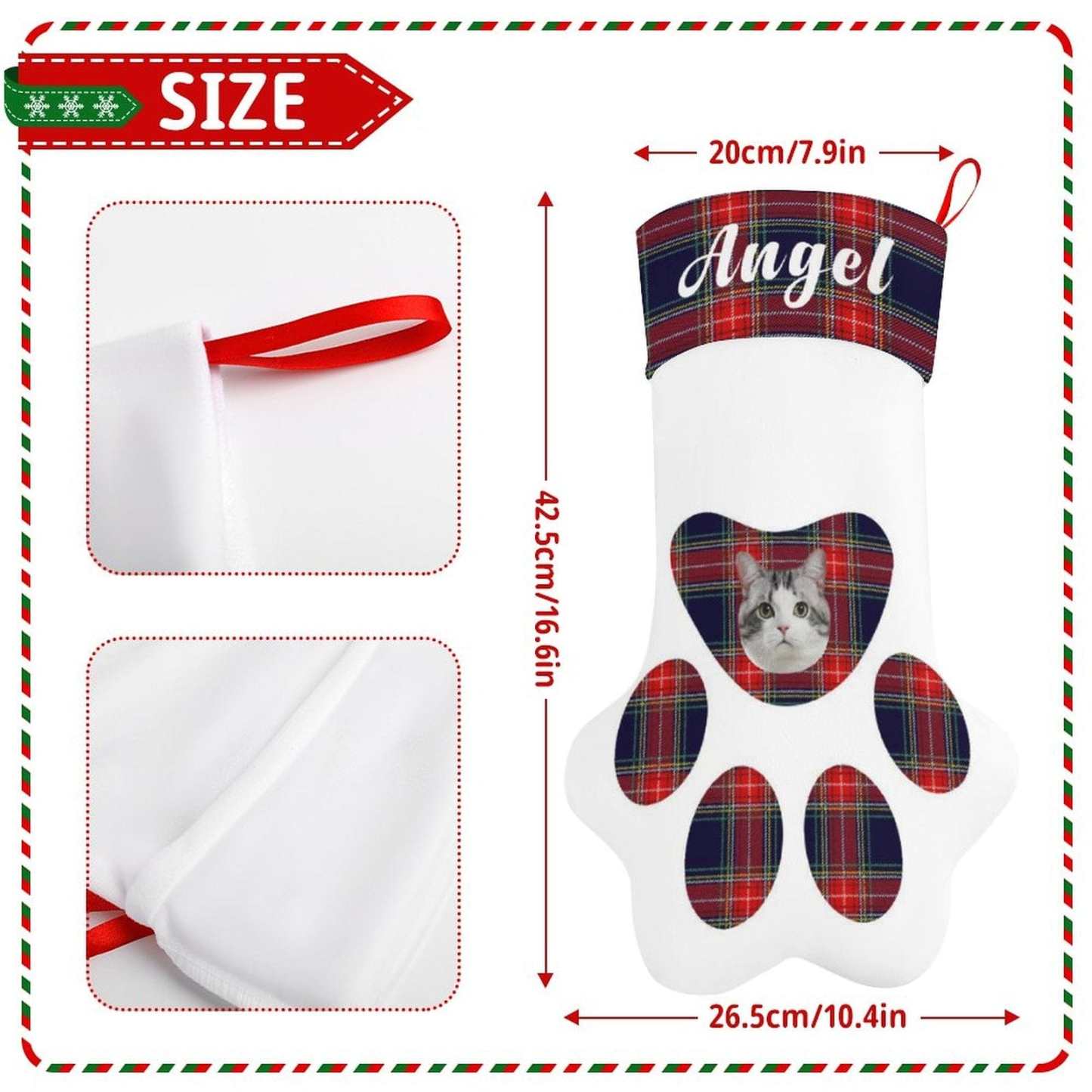 Custom 16.6in(L) Plus Size-Custom Pet Face Plaid Socks Paw Christmas Stocking Holiday Decor Gifts - YesCustom