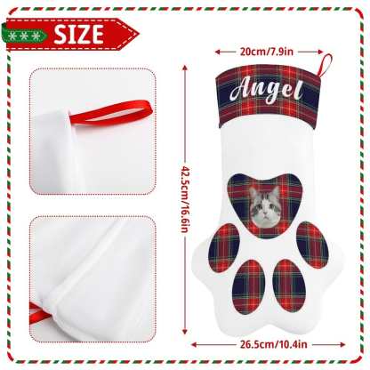 Custom 16.6in(L) Plus Size-Custom Pet Face Plaid Socks Paw Christmas Stocking Holiday Decor Gifts - YesCustom