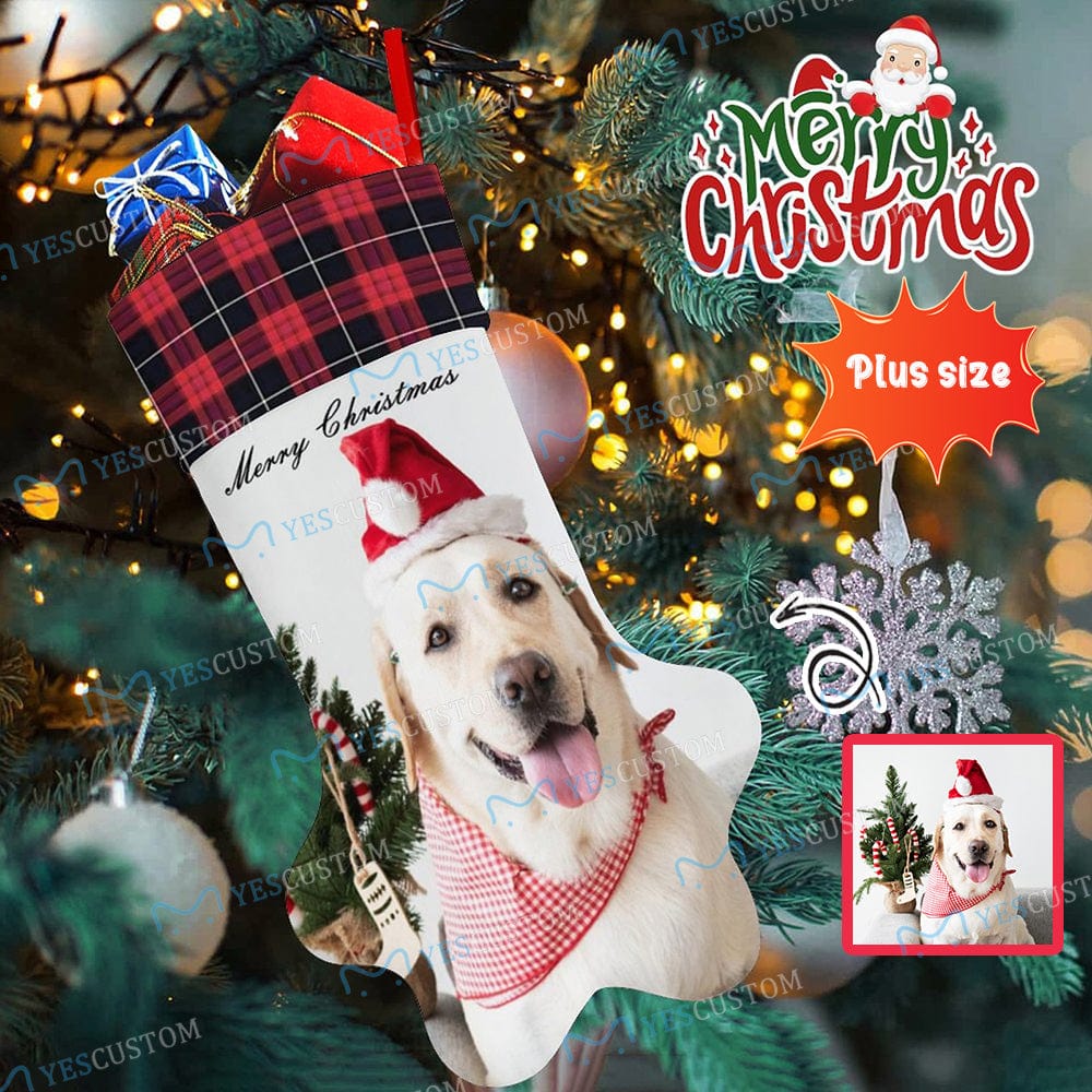 Custom 16.6in(L) Plus Size-Custom Pet's Photo Socks Paw Christmas Stocking Holiday Decor Gifts - YesCustom