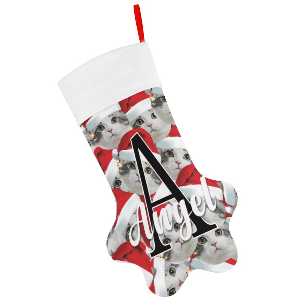 Custom 16.6in(L) Plus Size-Custom Seamless Face Red Hat&Name Socks Paw Christmas Stocking Holiday Decor Gifts - YesCustom
