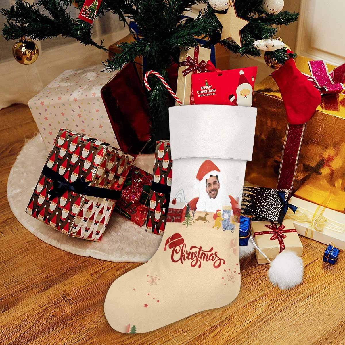 Custom 17.52in(L) Super Size-Custom Face Christmas Decorations Christmas Stocking - YesCustom