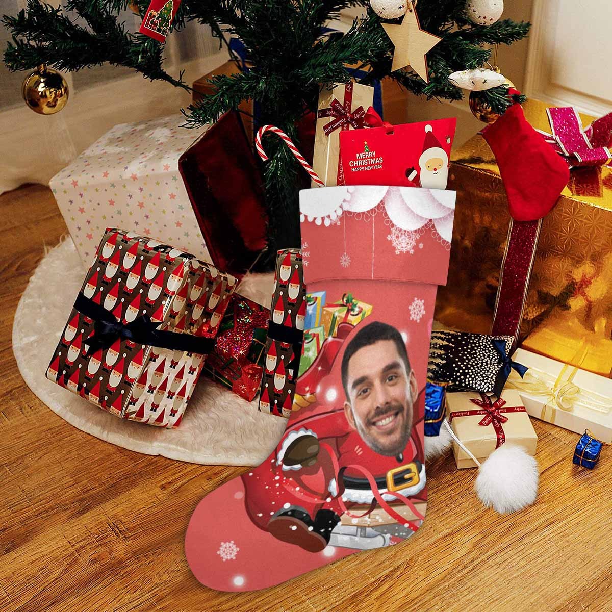 Custom 17.52in(L) Super Size-Custom Face Cute Elk Christmas Stocking - YesCustom