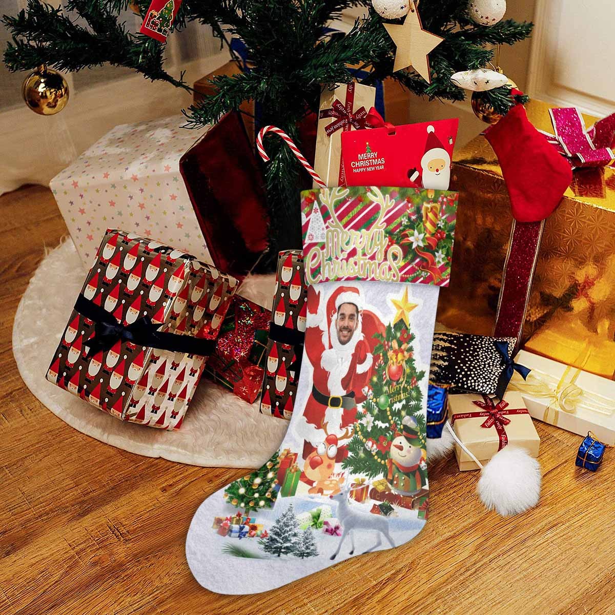 Custom 17.52in(L) Super Size-Custom Face Hello Christmas Stocking - YesCustom