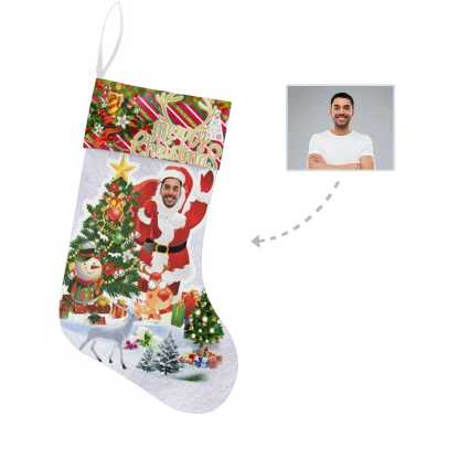 Custom 17.52in(L) Super Size-Custom Face Hello Christmas Stocking - YesCustom
