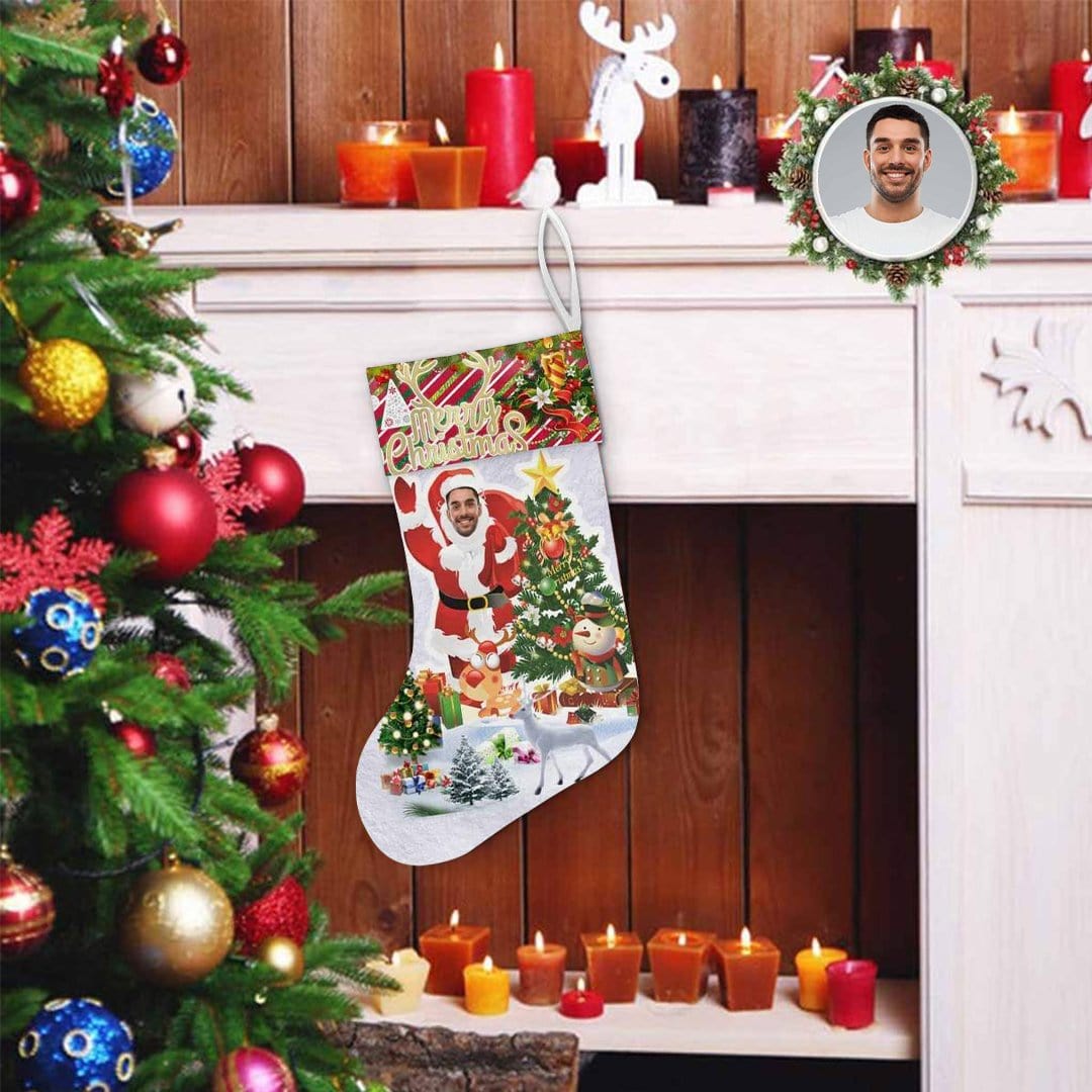 Custom 17.52in(L) Super Size-Custom Face Hello Christmas Stocking - YesCustom