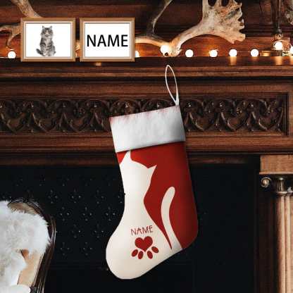 Custom 17.52in(L) Super Size-Custom Face&Name Cat Christmas Stocking - YesCustom