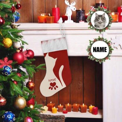 Custom 17.52in(L) Super Size-Custom Face&Name Cat Christmas Stocking - YesCustom