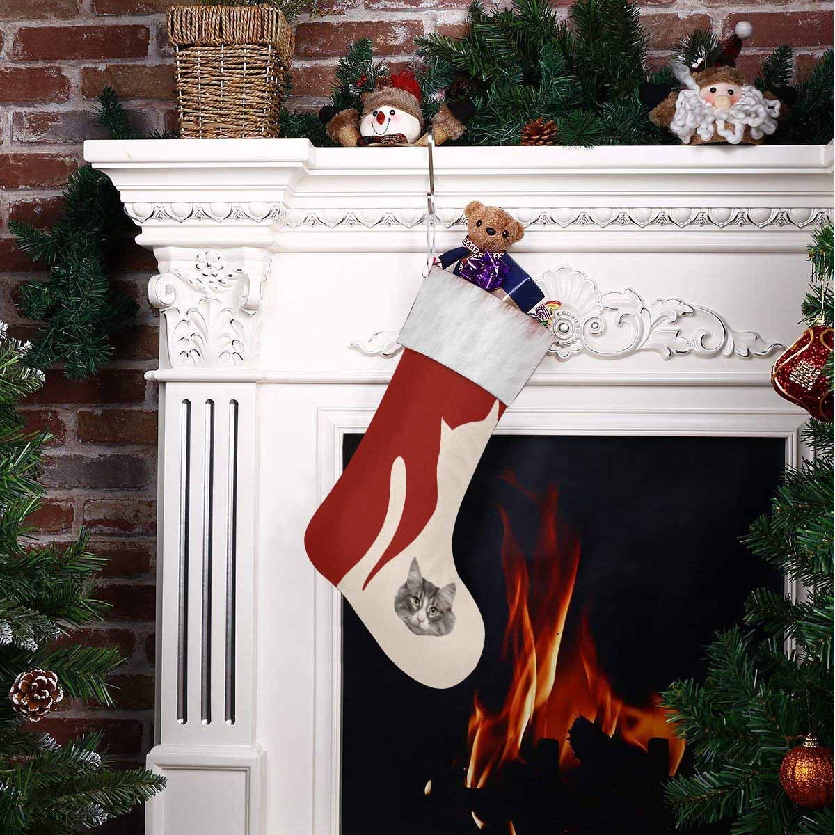 Custom 17.52in(L) Super Size-Custom Face&Name Cat Christmas Stocking - YesCustom