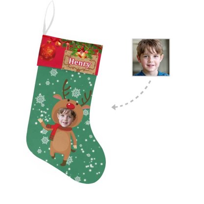Custom 17.52in(L) Super Size-Custom Face&Name Fawn Christmas Stocking - YesCustom