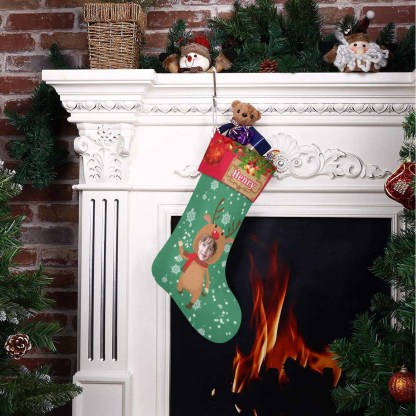 Custom 17.52in(L) Super Size-Custom Face&Name Fawn Christmas Stocking - YesCustom
