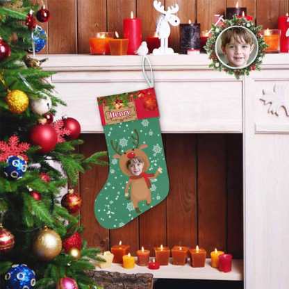 Custom 17.52in(L) Super Size-Custom Face&Name Fawn Christmas Stocking - YesCustom
