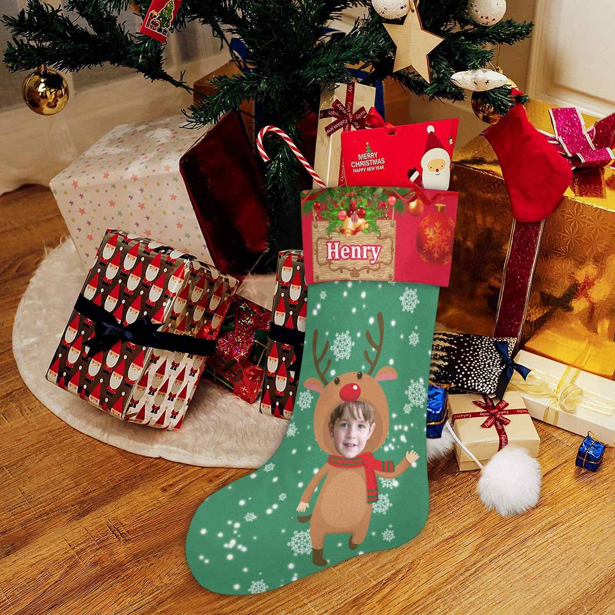 Custom 17.52in(L) Super Size-Custom Face&Name Fawn Christmas Stocking - YesCustom