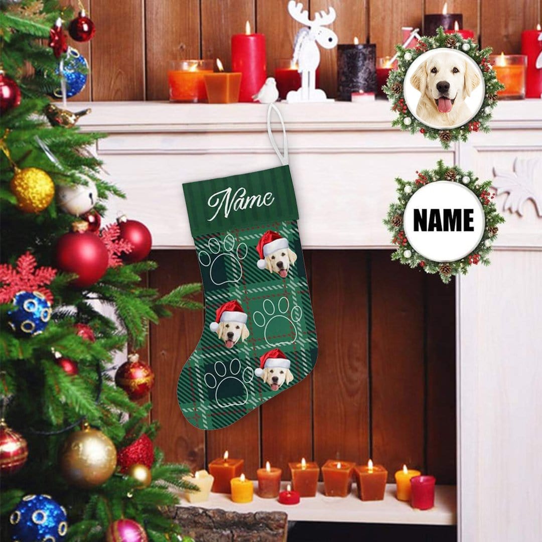 Custom 17.52in(L) Super Size-Custom Face&Name Footprint Christmas Stocking - YesCustom