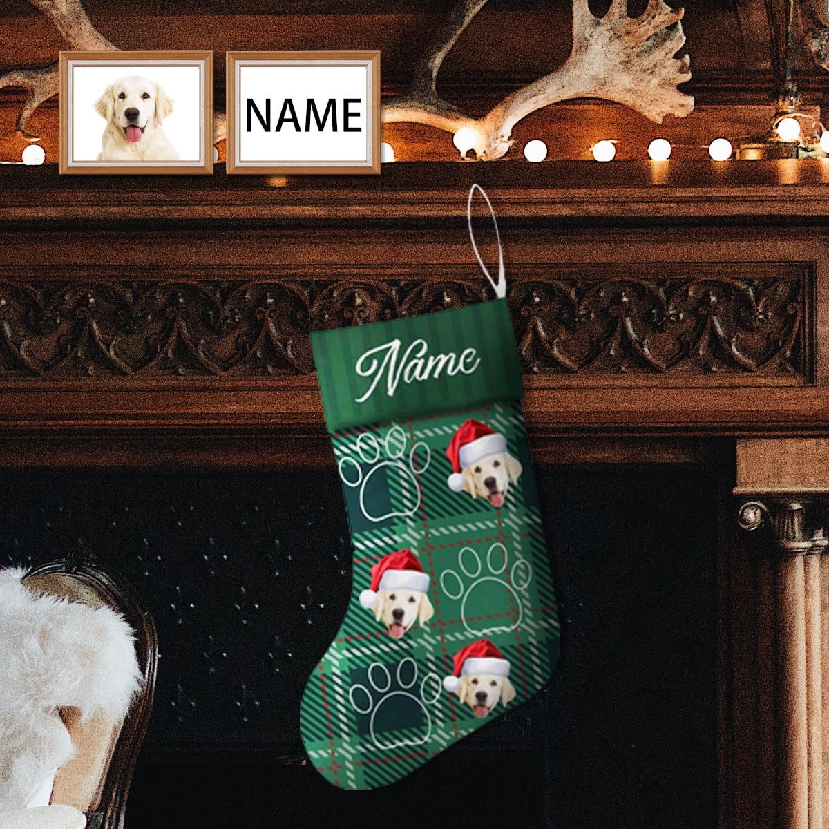 Custom 17.52in(L) Super Size-Custom Face&Name Footprint Christmas Stocking - YesCustom