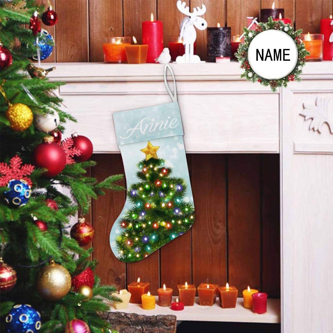 Custom 17.52in(L) Super Size-Custom Name Christmas Colorful Lights Christmas Stocking - YesCustom