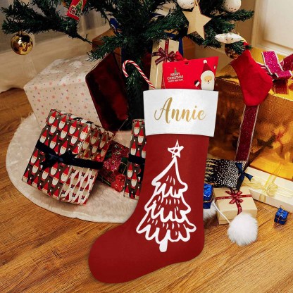Custom 17.52in(L) Super Size-Custom Name Christmas Tree Red Background Christmas Stocking - YesCustom