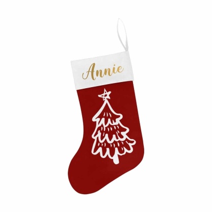 Custom 17.52in(L) Super Size-Custom Name Christmas Tree Red Background Christmas Stocking - YesCustom