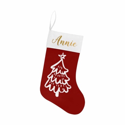 Custom 17.52in(L) Super Size-Custom Name Christmas Tree Red Background Christmas Stocking - YesCustom